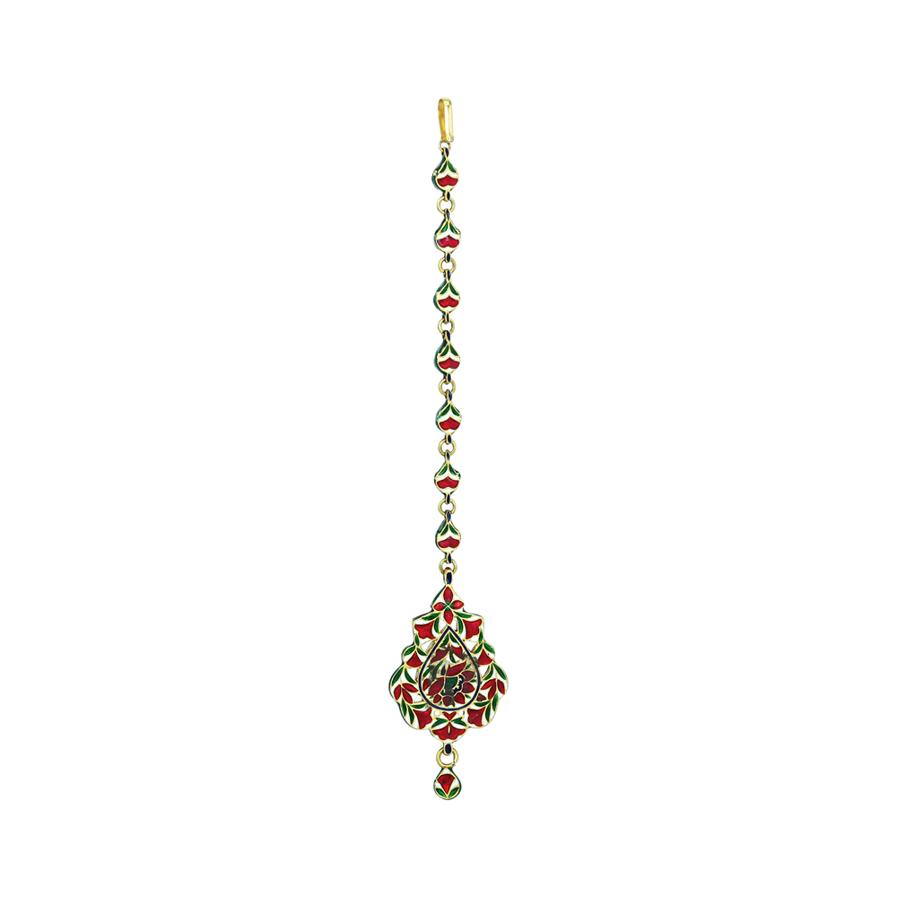 Pear-Shaped Green Gemstone Mangtikka with Polki Work